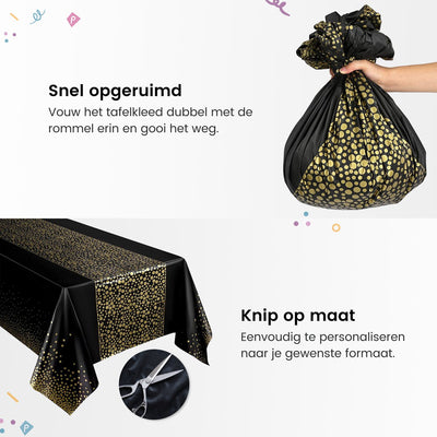 Partizzle® Zwarte & Gouden Wegwerptafelkleden - 2 Stuks