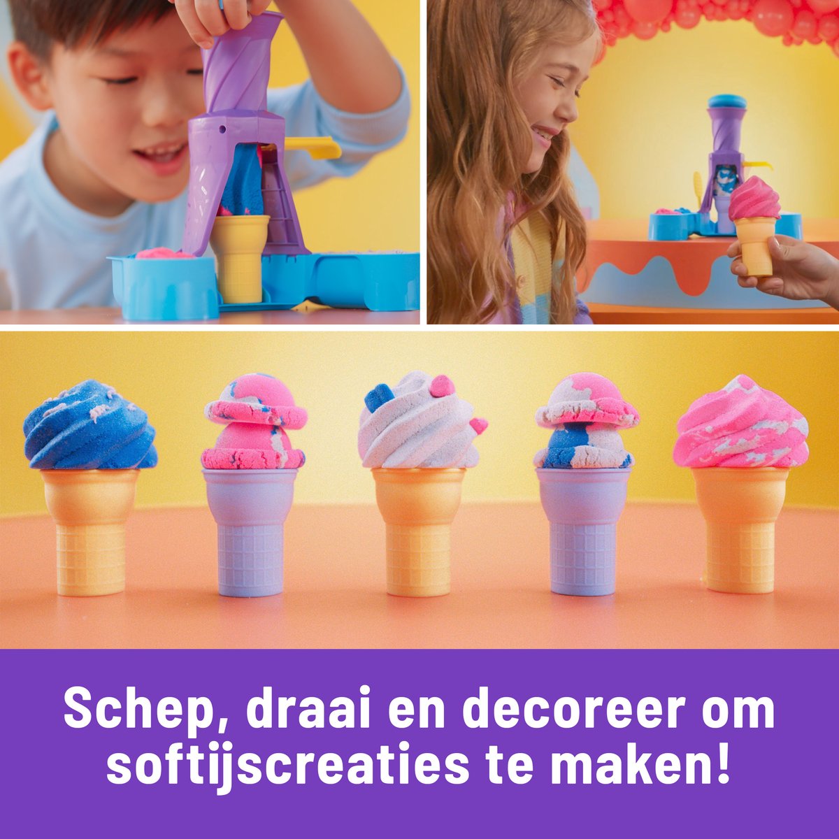 Kinetic Sand IJsset met 396g Blauw, Roze en Wit Zand