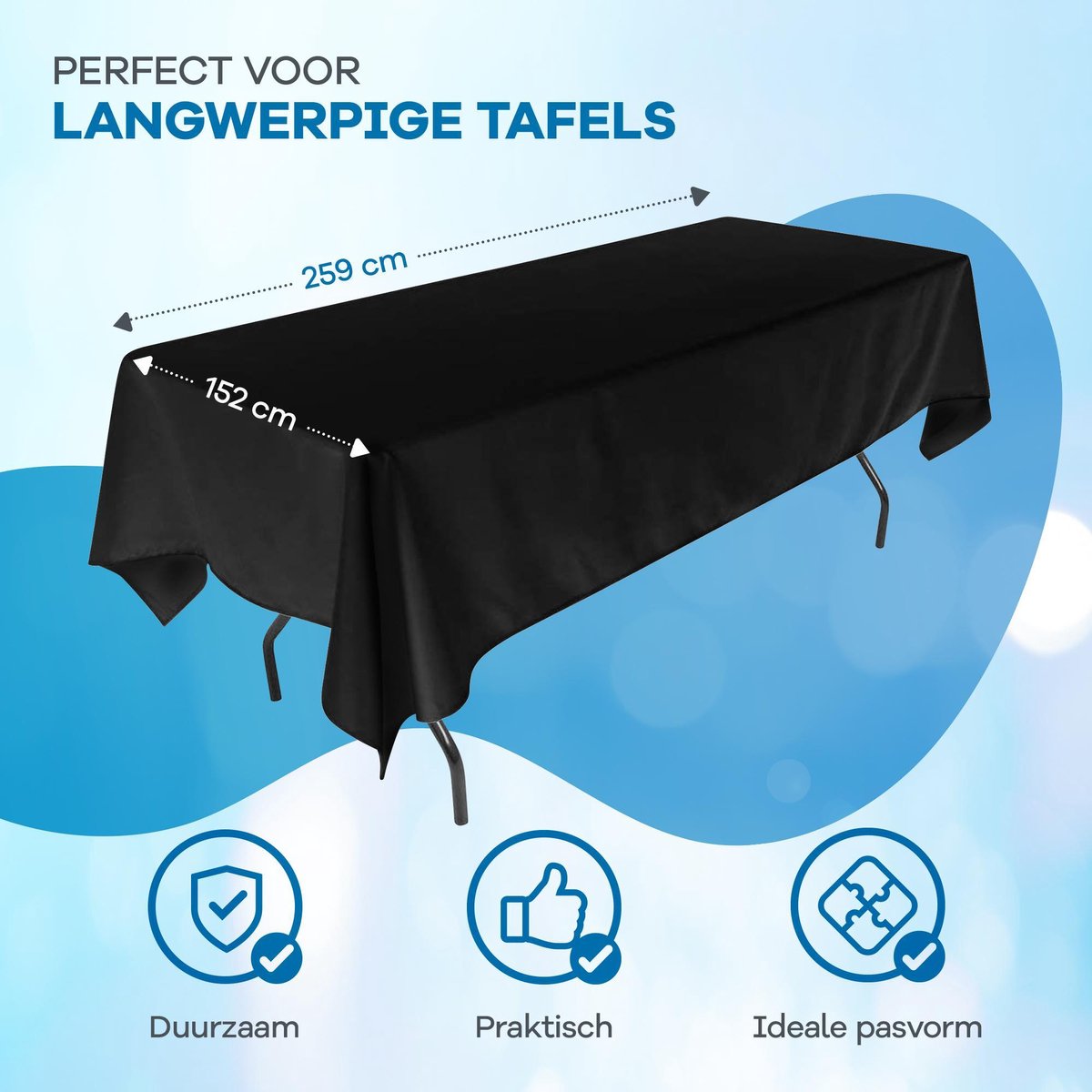 Sans marque Waterdichte Duurzame Tafelkleed Zwart 259x152 CM