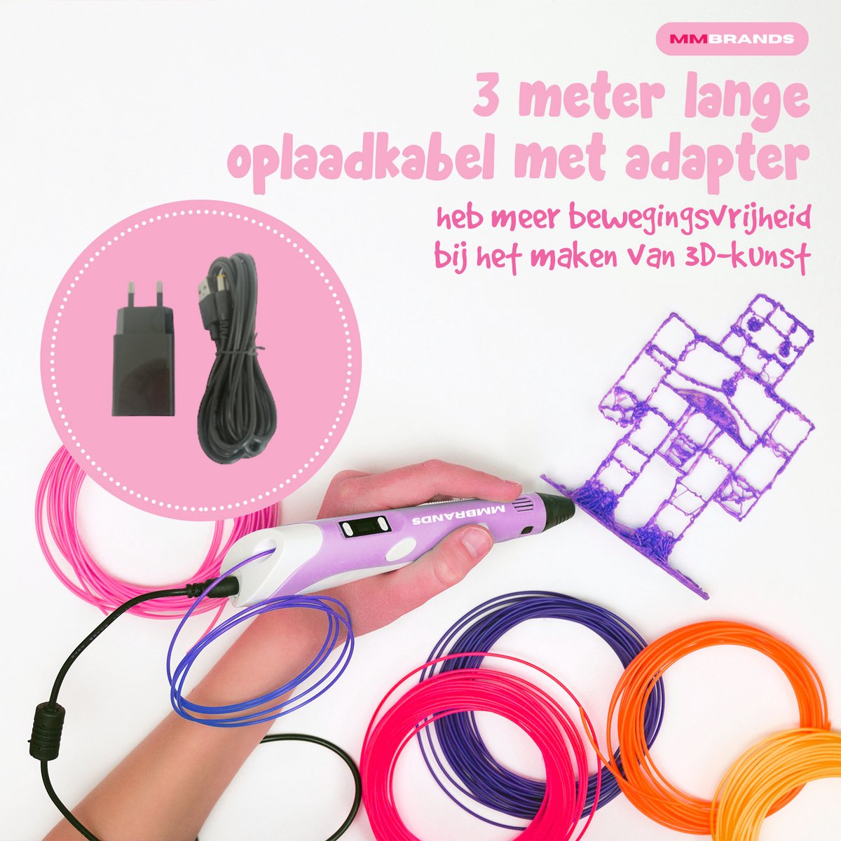 MM Brands 3D Pen Starterkit met 100m Filament - Roze