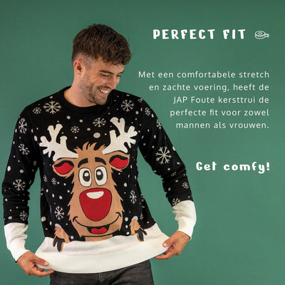 JAP Christmas Kersttrui Rudolf Rendier Zwart - Dames & Heren M