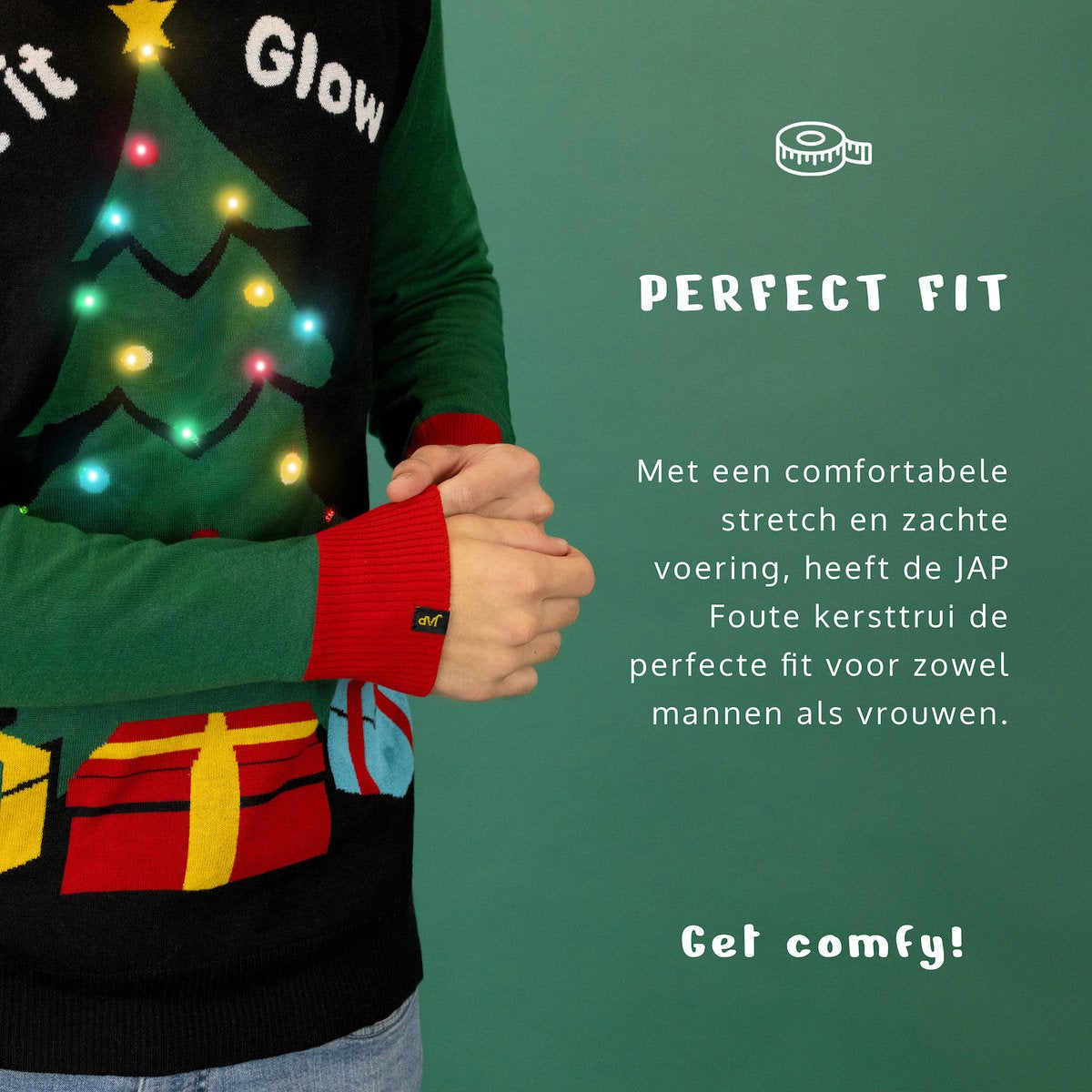 JAP Christmas Kersttrui 'Laissez-le Briller' met Lampjes - M - Zwart