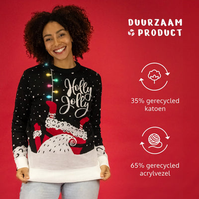 JAP Christmas Holly Jolly Kersttrui met Lichtjes - M - Zwart