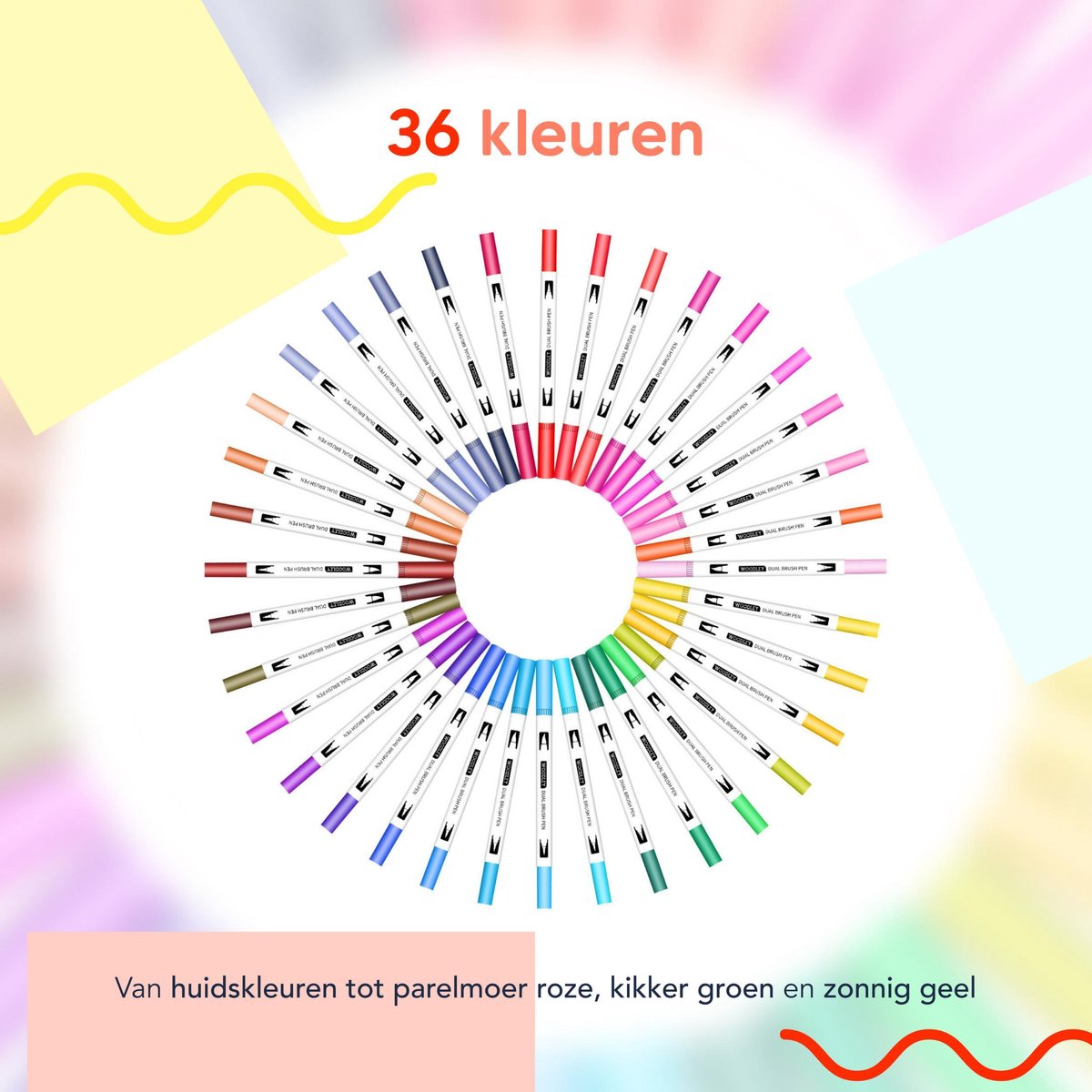Woodley Dubbele Penseelstiften Set - 36 Kleuren Fineliners