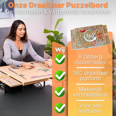 DreamGoodsAR Roterende Puzzeltafel met 6 Lades - 1500 Stuks