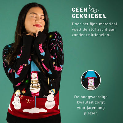 JAP Christmas Lichtgevende Kersttrui (M) - Zwart - 100% Gerecycled