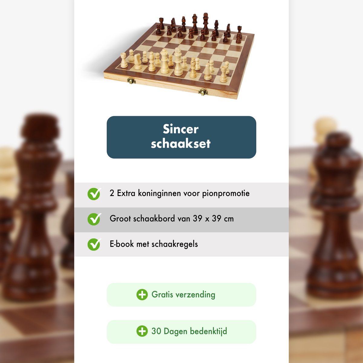Sincer Magnetisch Staunton Schaakspel met Extra Dames