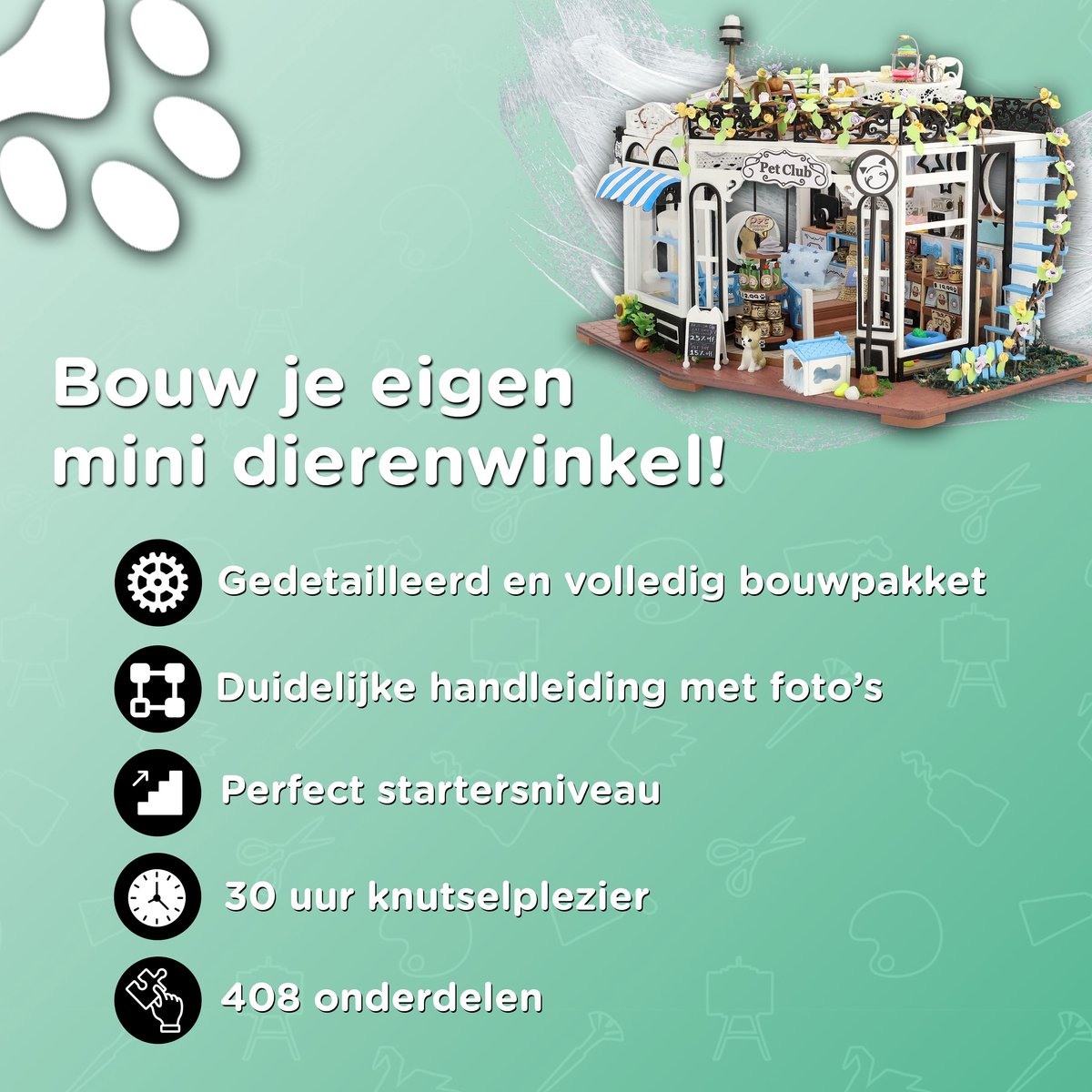 Crafts&Co Miniatuur Poppenhuis Kit - Dierenwinkel 'The Pet Club'