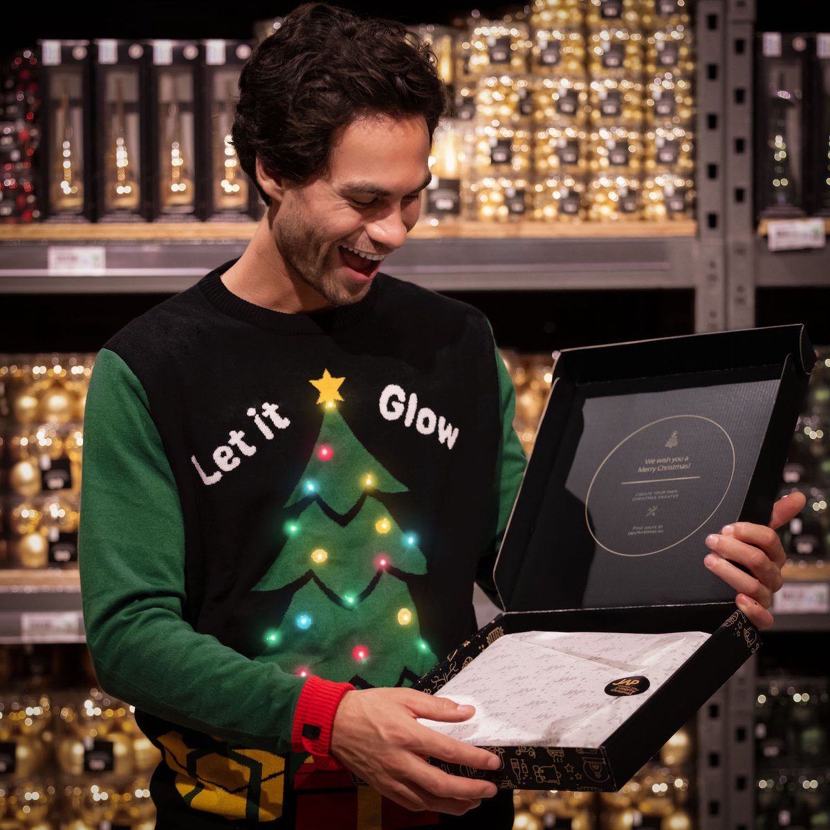 JAP Christmas Kersttrui 'Laissez-le Briller' met Lampjes - M - Zwart