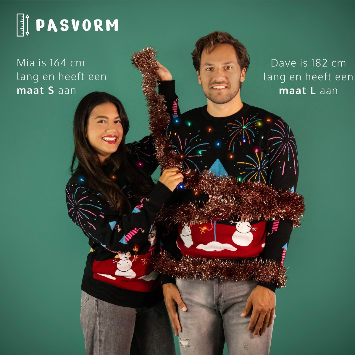 JAP Christmas Lichtgevende Kersttrui (M) - Zwart - 100% Gerecycled