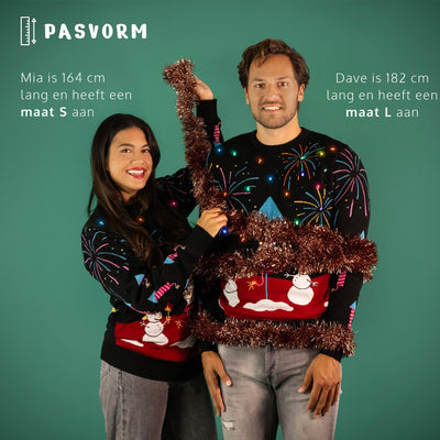 JAP Christmas Lichtgevende Kersttrui (M) - Zwart - 100% Gerecycled