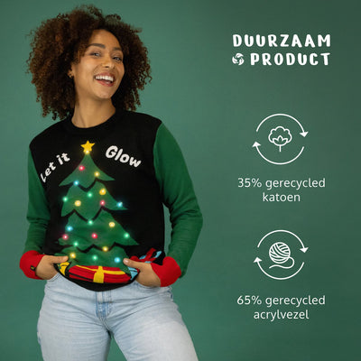 JAP Christmas Kersttrui 'Laissez-le Briller' met Lampjes - M - Zwart