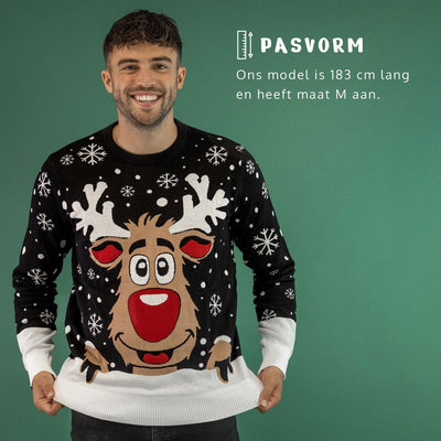 JAP Christmas Kersttrui Rudolf Rendier Zwart - Dames & Heren M