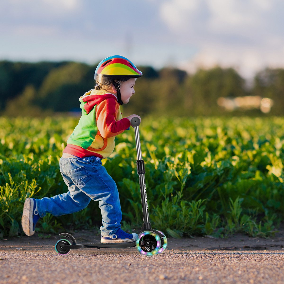 LifeGoods HappyStep Kinderstep met 3 Verlichte Wielen - 3-5 Jaar