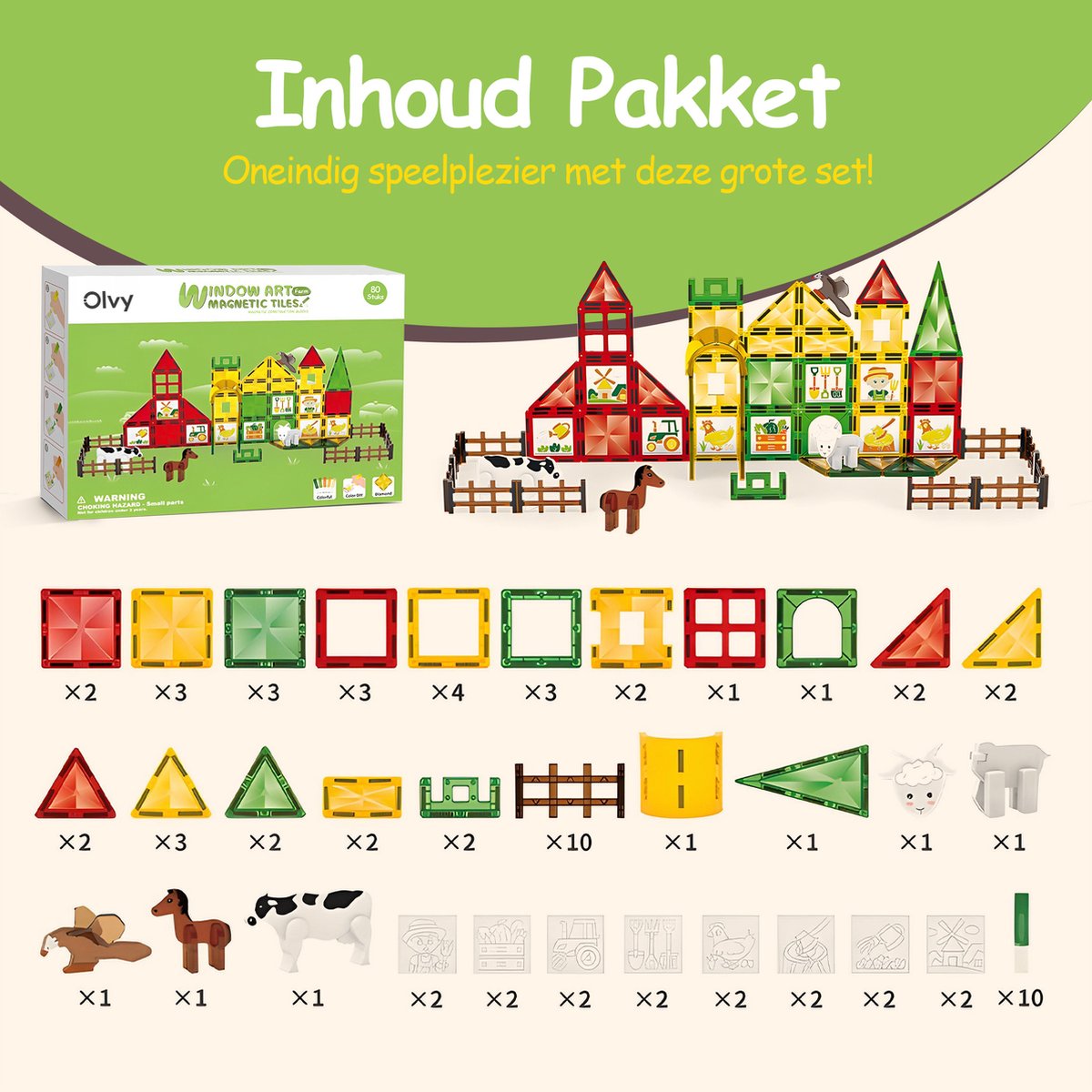 Olvy Magnetische Bouwstenen - 80 Stuks - Montessori Speelgoed