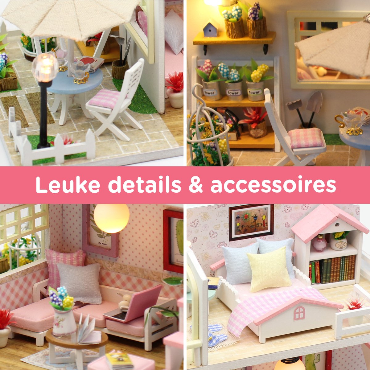 Crafts&Co Miniatuur Poppenhuis Kit - Roze Slaapkamer