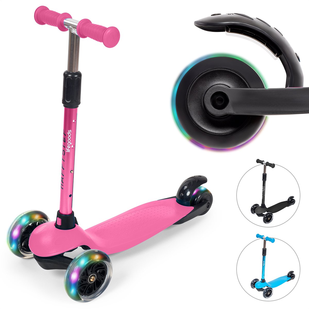 LifeGoods HappyStep - Kinderstep met Verlichte Wielen - Roze
