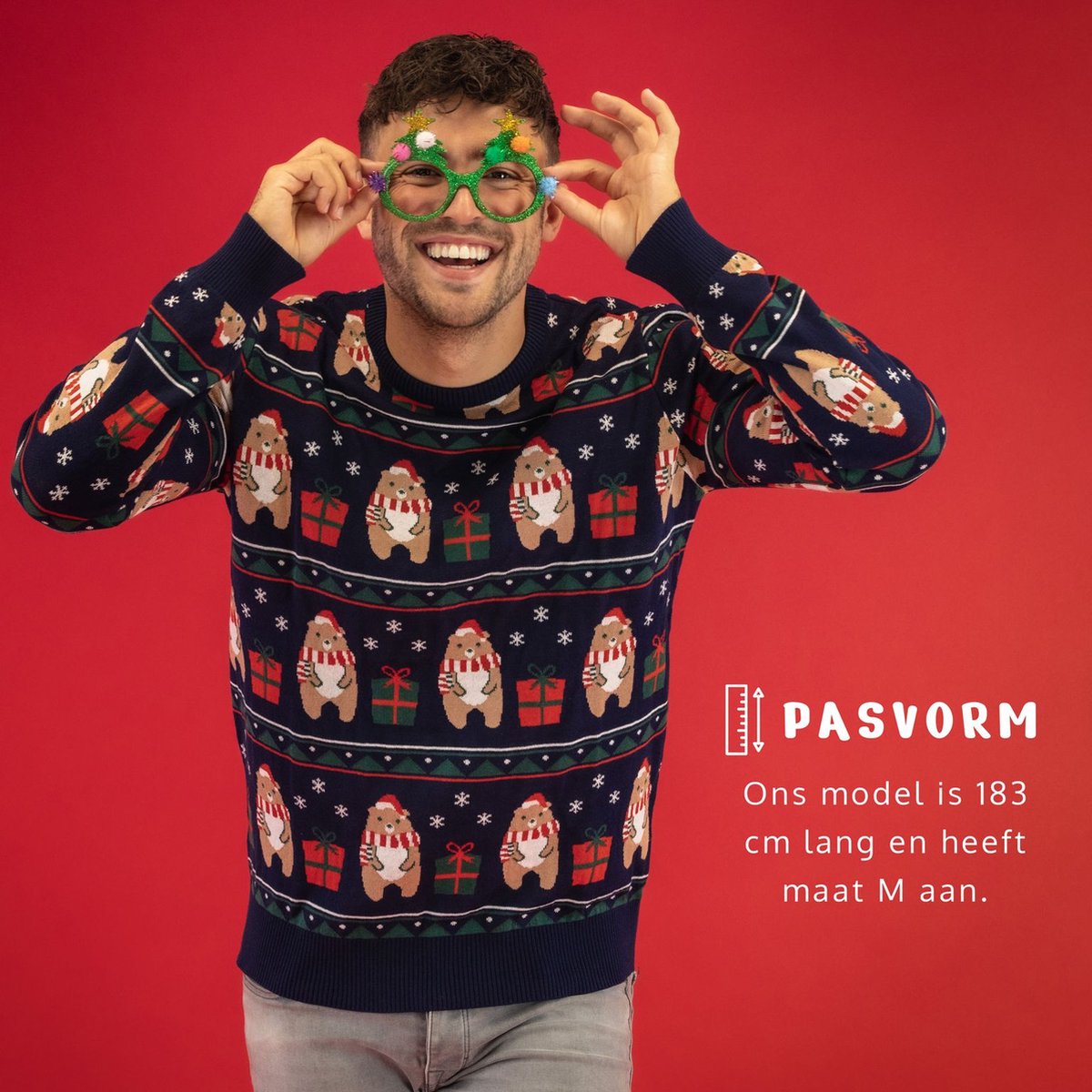 JAP Kersttrui Ugly Christmas Beer Cadeau Unisex M - Donkerblauw