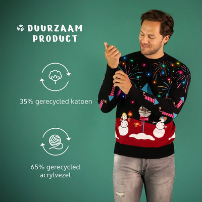 JAP Christmas Lichtgevende Kersttrui (M) - Zwart - 100% Gerecycled