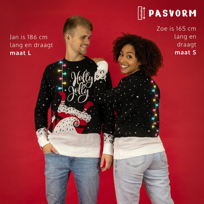 JAP Christmas Holly Jolly Kersttrui met Lichtjes - M - Zwart