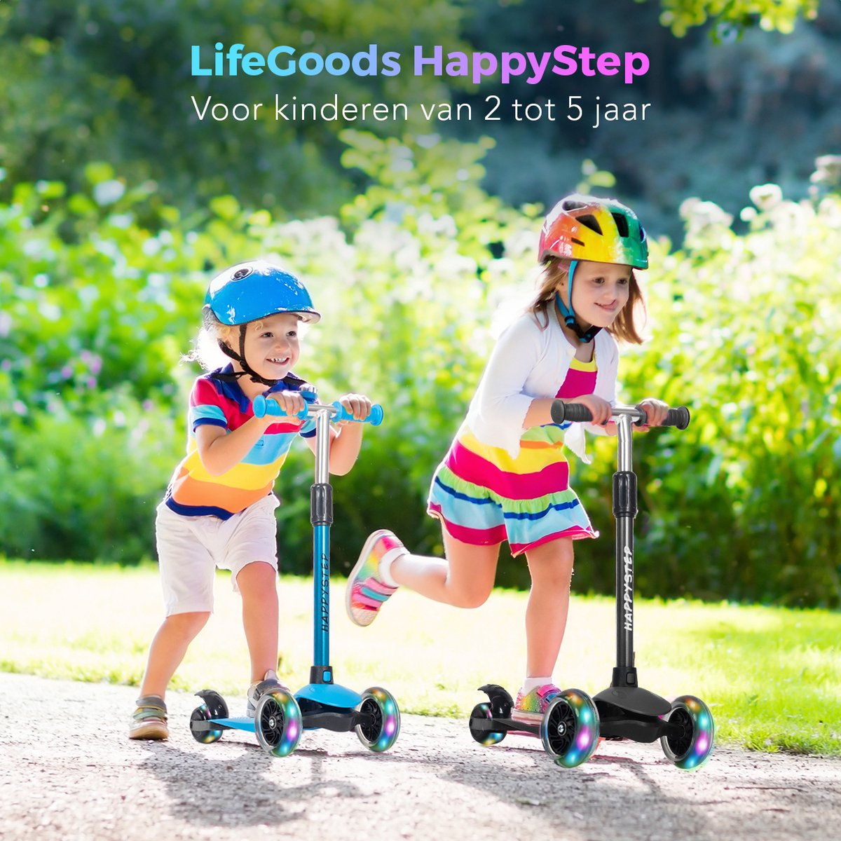 LifeGoods HappyStep Kinderstep met 3 Verlichte Wielen - 3-5 Jaar