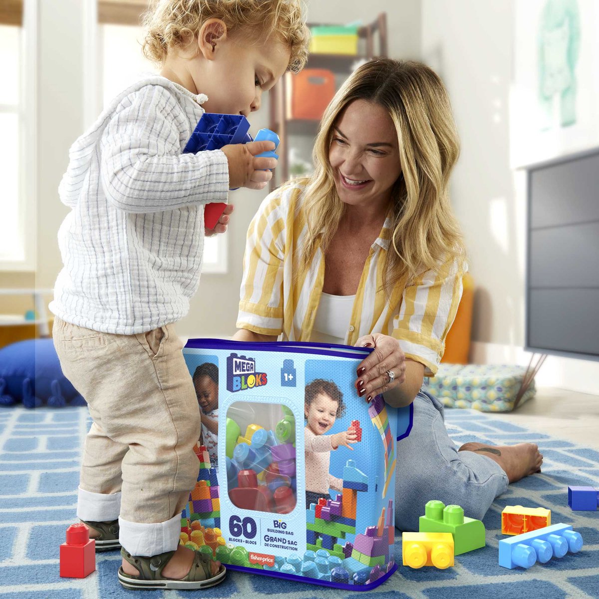 Mega Bloks Middelgrote Blauwe Bouwblokken Set - 60 Stuks