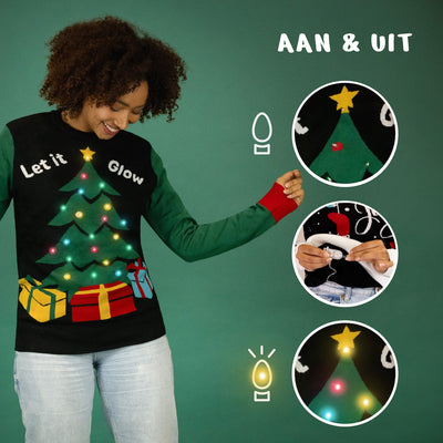 JAP Christmas Kersttrui 'Laissez-le Briller' met Lampjes - M - Zwart