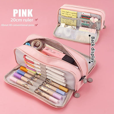 Sans Marque 3-Vaks Pennenetui Roze voor Meisjes & Jongens