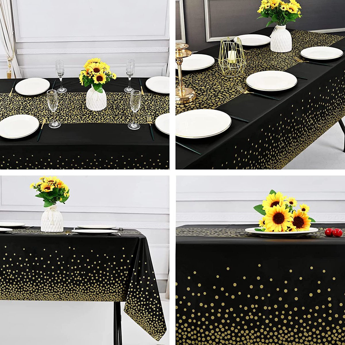 Partizzle® Zwarte & Gouden Wegwerptafelkleden - 2 Stuks