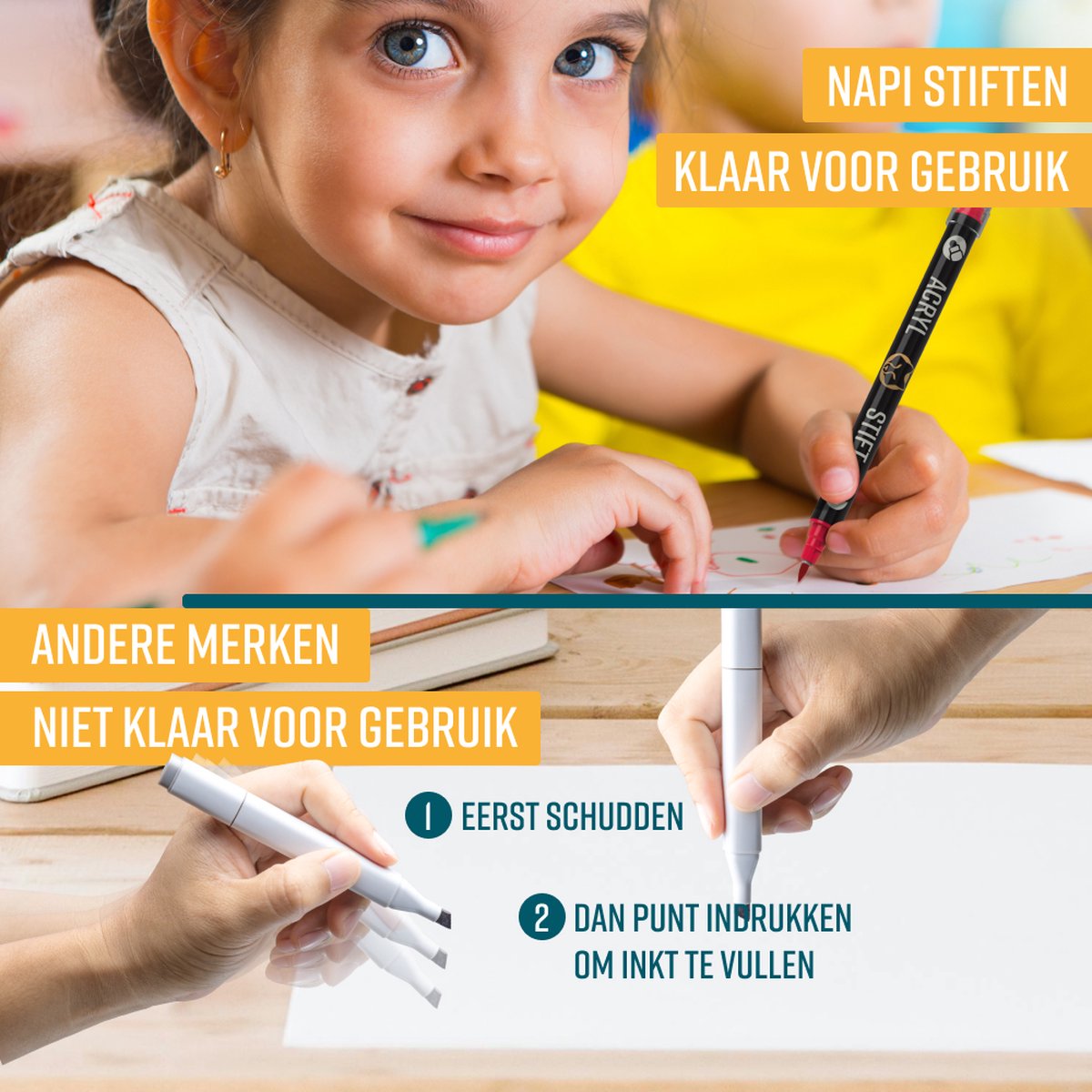 NAPI Acrylverf Markers Dubbele Punt - 24 Kleuren