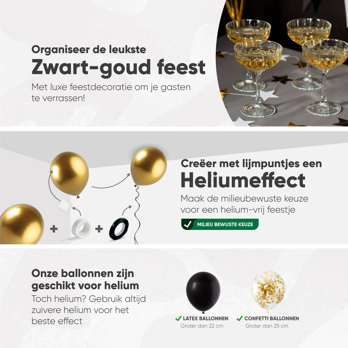 Fissaly Feestdecoratieset Goud, Zwart & Wit - 76 Stuks