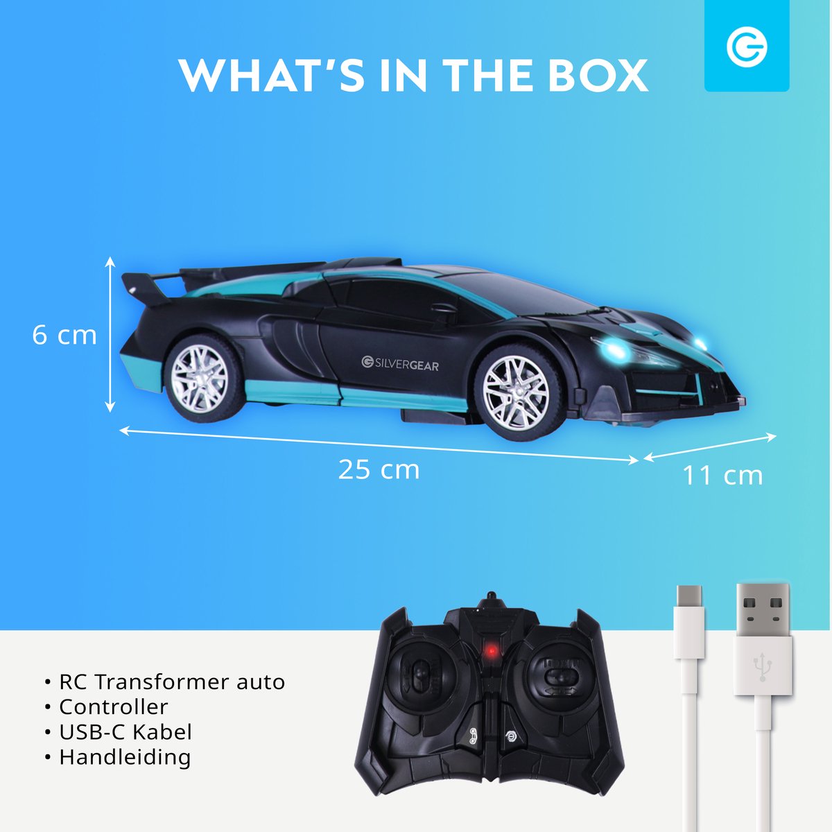 Silvergear Transformeerbare RC Auto voor Jongens - Zwart