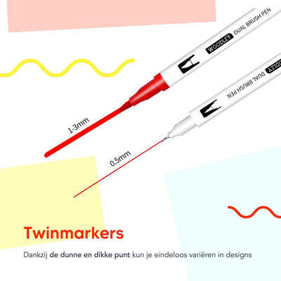 Woodley Dubbele Penseelstiften Set - 36 Kleuren Fineliners
