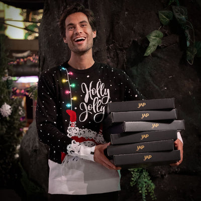 JAP Christmas Holly Jolly Kersttrui met Lichtjes - M - Zwart