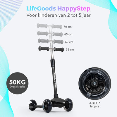LifeGoods HappyStep Kinderstep met 3 Verlichte Wielen - 3-5 Jaar