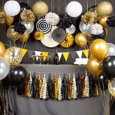 Fissaly Feestdecoratieset Goud, Zwart & Wit - 76 Stuks