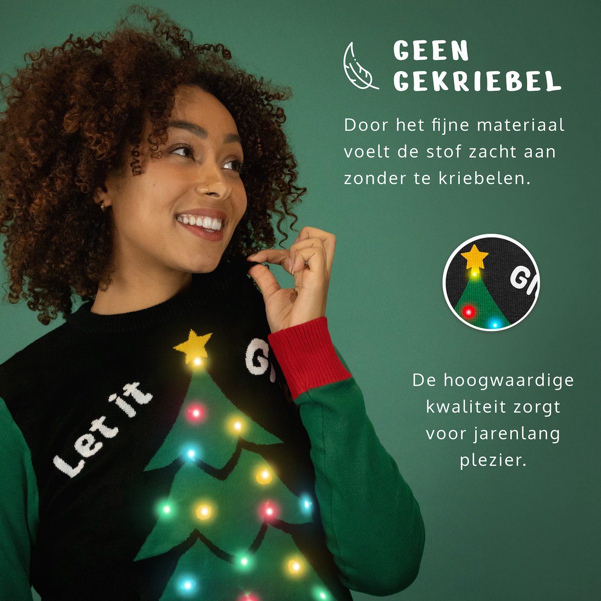 JAP Christmas Kersttrui 'Laissez-le Briller' met Lampjes - M - Zwart