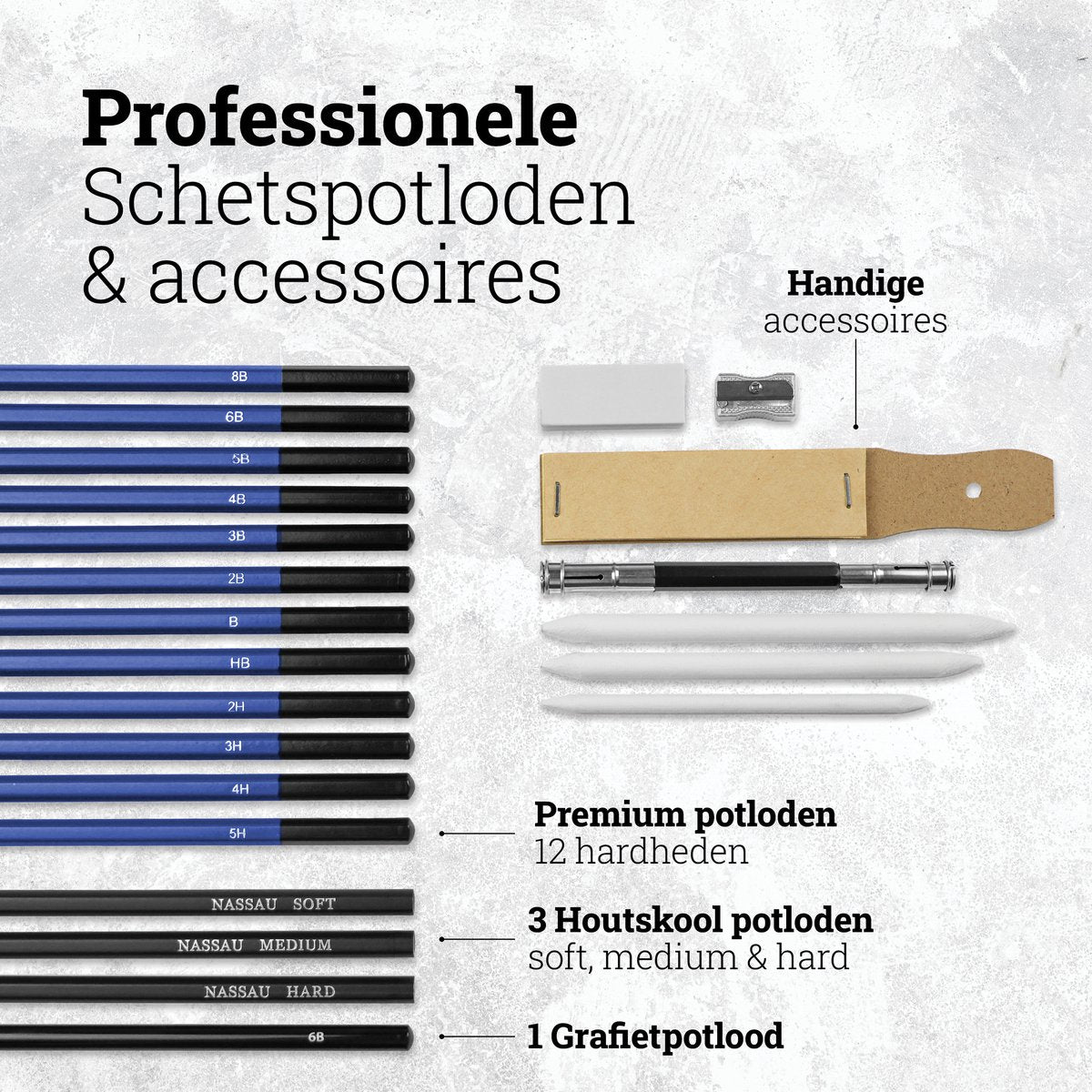 Nassau Fine Art Schets- en Tekenkit 96-delig met Etui