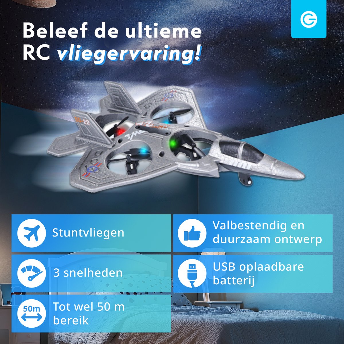 Silvergear Kindvriendelijke RC Drone - Grijs