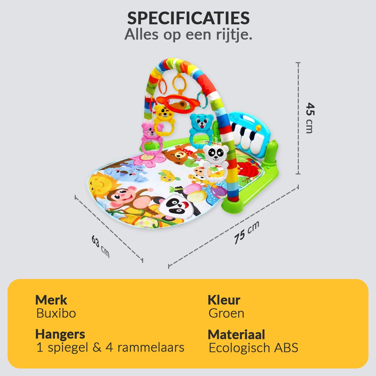 Buxibo 3-in-1 Baby & Peuter Gym met Muziek en Spiegel - Groen