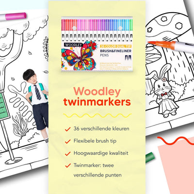 Woodley Dubbele Penseelstiften Set - 36 Kleuren Fineliners