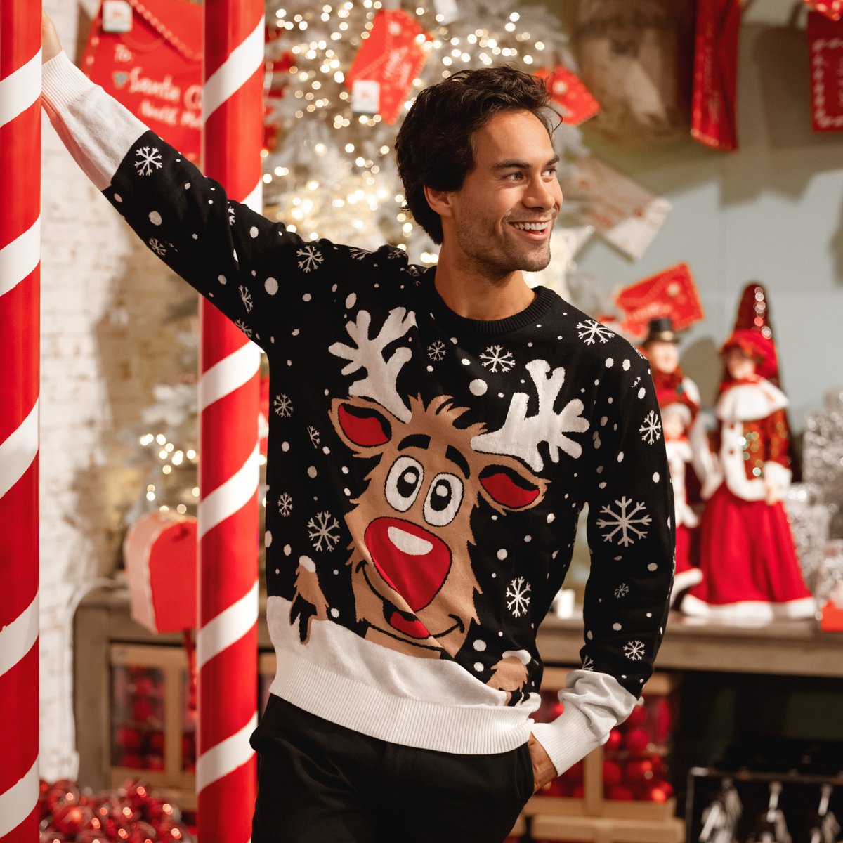 JAP Christmas Kersttrui Rudolf Rendier Zwart - Dames & Heren M