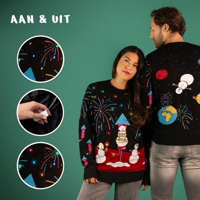 JAP Christmas Lichtgevende Kersttrui (M) - Zwart - 100% Gerecycled