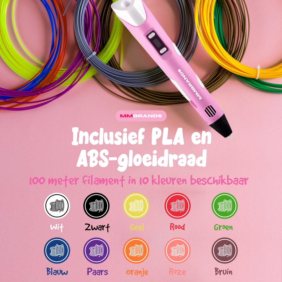 MM Brands 3D Pen Starterkit met 100m Filament - Roze