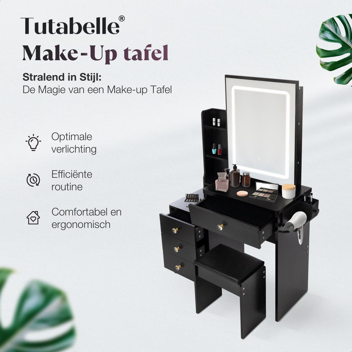 Tutabelle Wit Kaptafel met Spiegel en Stoel