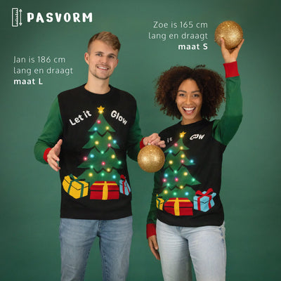 JAP Christmas Kersttrui 'Laissez-le Briller' met Lampjes - M - Zwart
