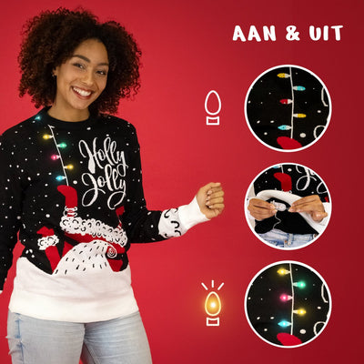 JAP Christmas Holly Jolly Kersttrui met Lichtjes - M - Zwart