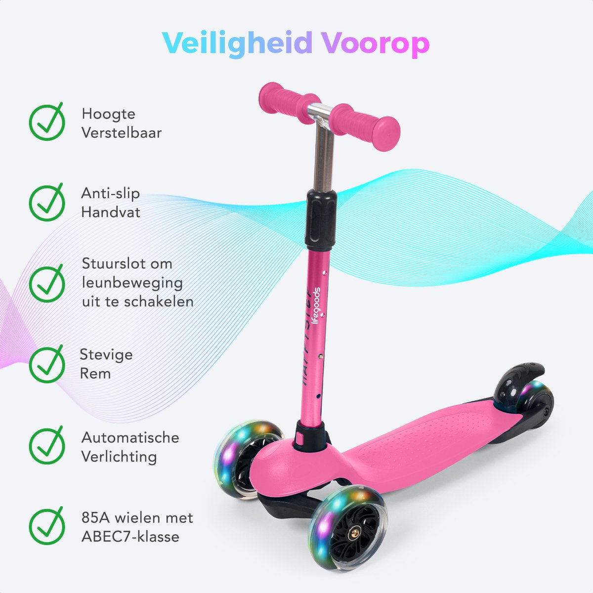 LifeGoods HappyStep - Kinderstep met Verlichte Wielen - Roze