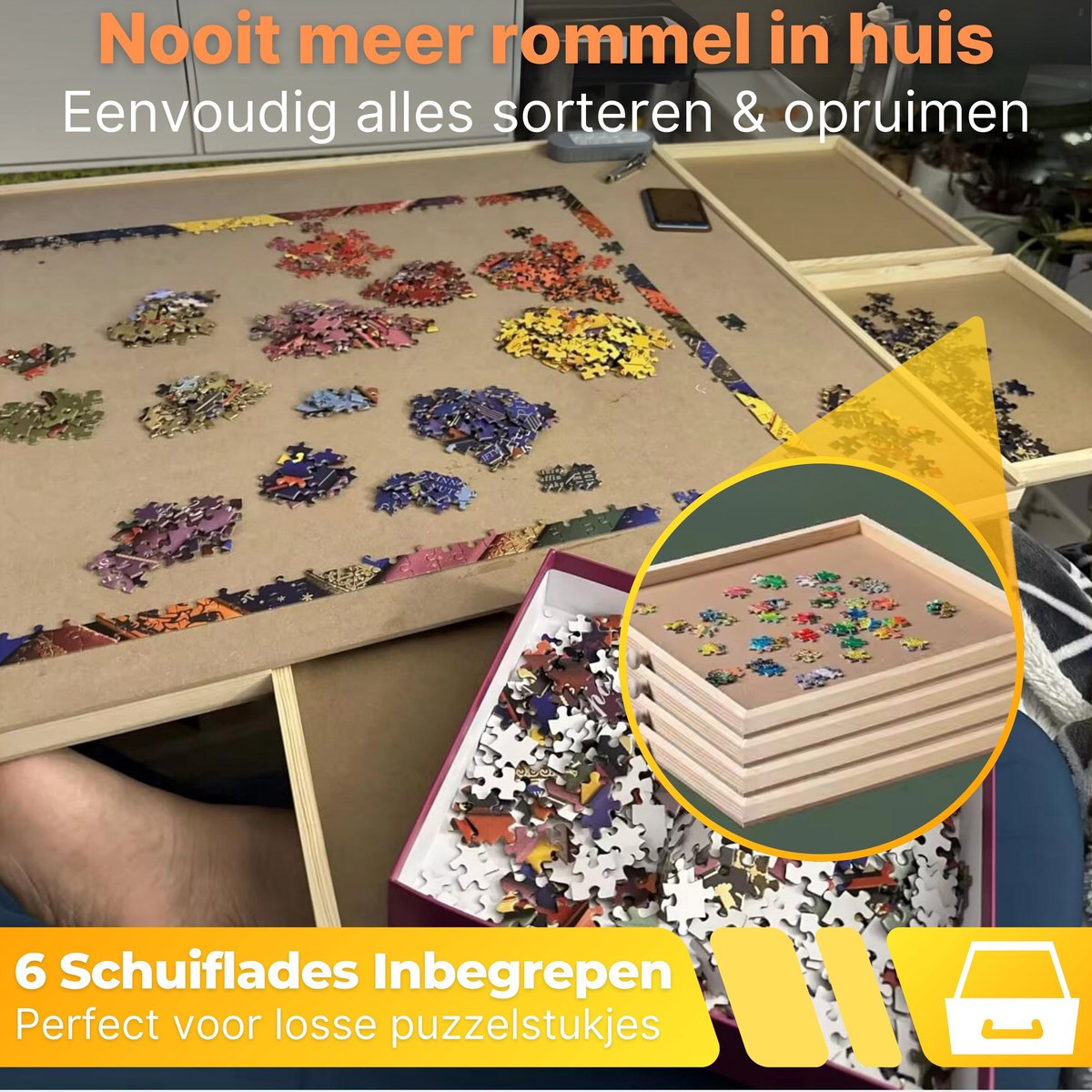 DreamGoodsAR Roterende Puzzeltafel met 6 Lades - 1500 Stuks