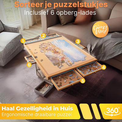 DreamGoodsAR Roterende Puzzeltafel met 6 Lades - 1500 Stuks